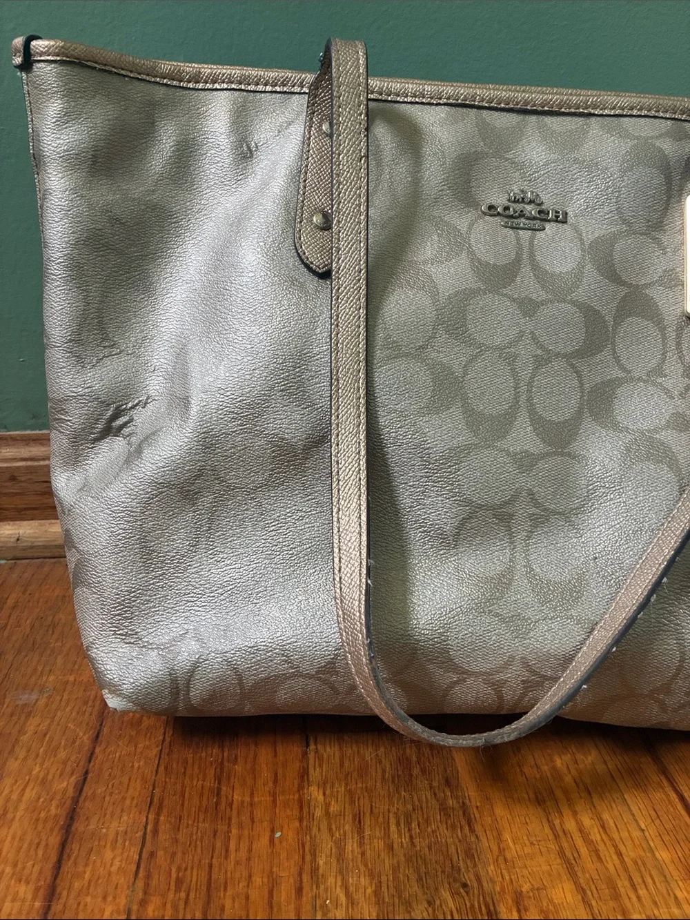 Coach Gold Copper Signature Tote with Matching Wallets
